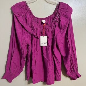 Knox Rose Off Shoulder Long Ballon Sleeve Women's Purple Top Rayon L NWT
